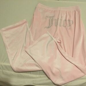 Juicy Couture Light Pink Velour Track Pants with Crystal Logo